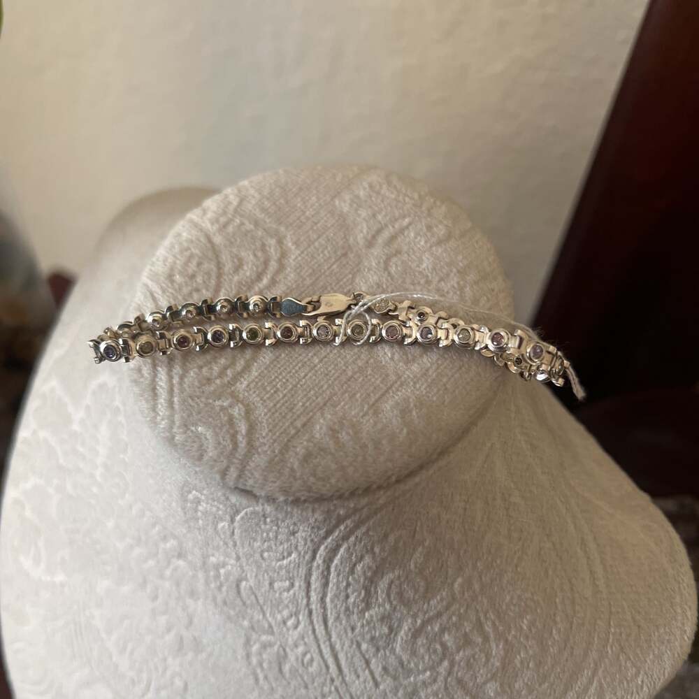 Silver Multi color Rhinestone  Bracelet silver 925 made in Mexico